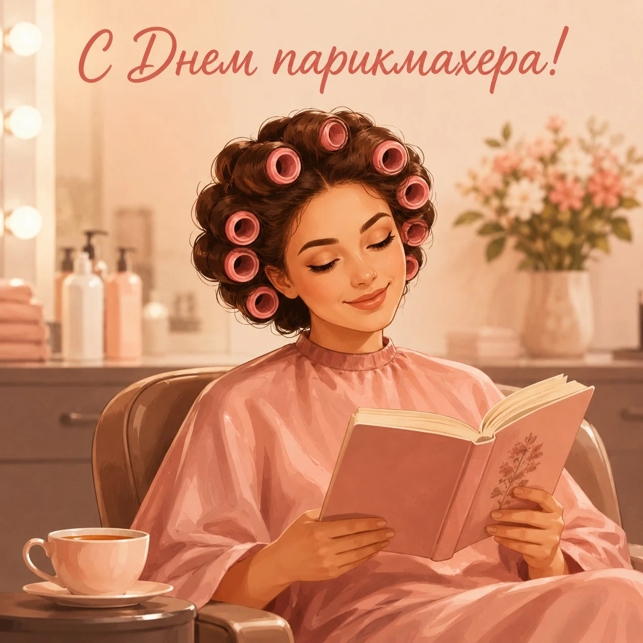 Красивая открытка с надписью «С Днем парикмахера!»