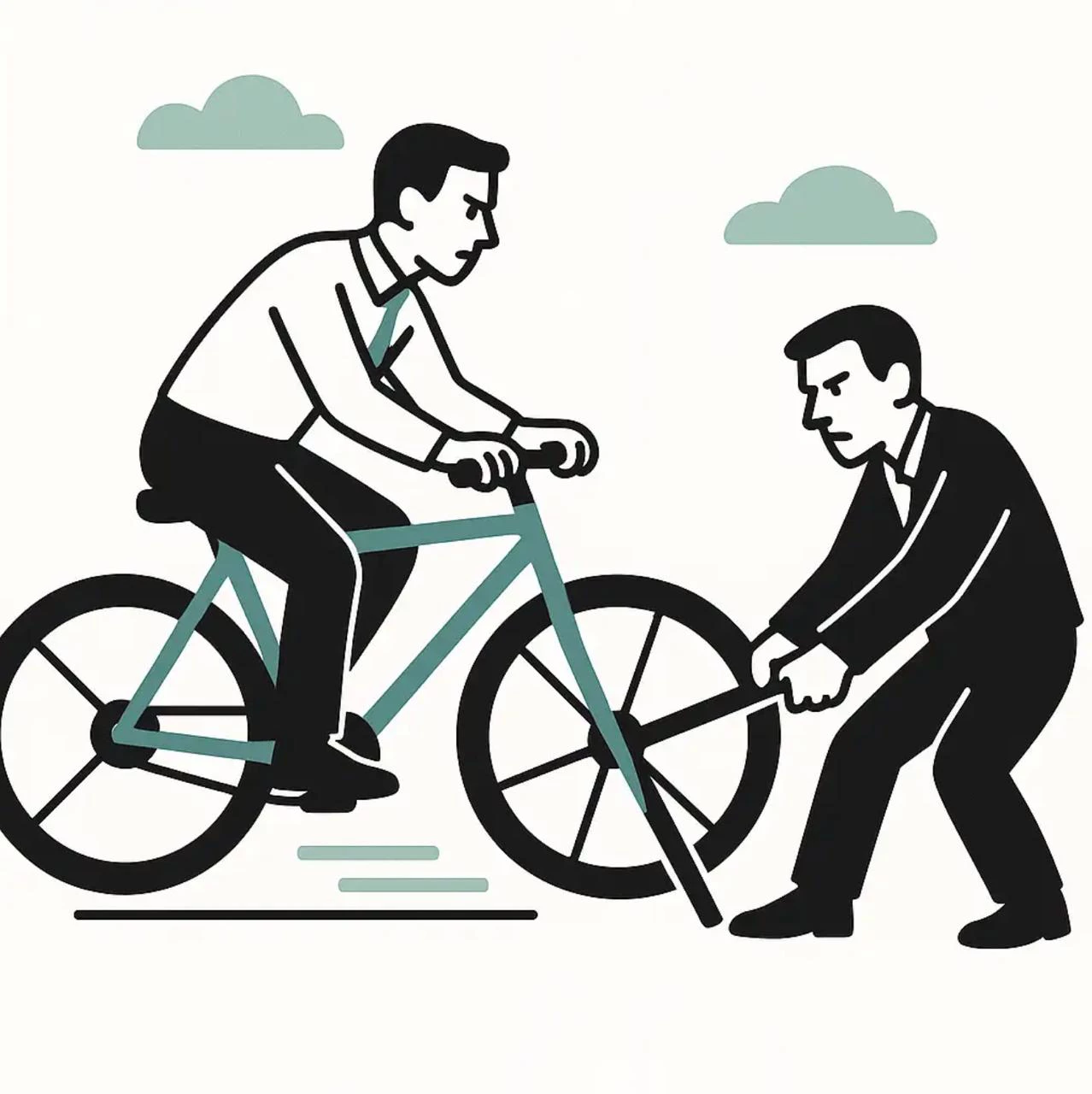 Иллюстрация фразеологизма «Вставлять палки в колеса»