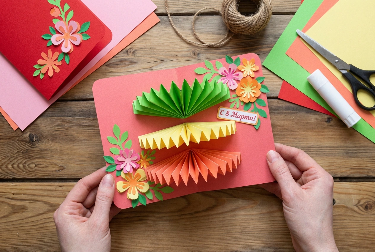 Открытка на 8 Марта своими руками для мамы, бабушки, учительницы