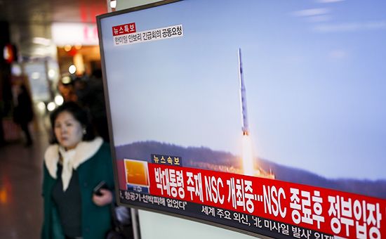 Сообщение о&nbsp;запуске северокорейской ракеты на&nbsp;телевидении Южной Кореи