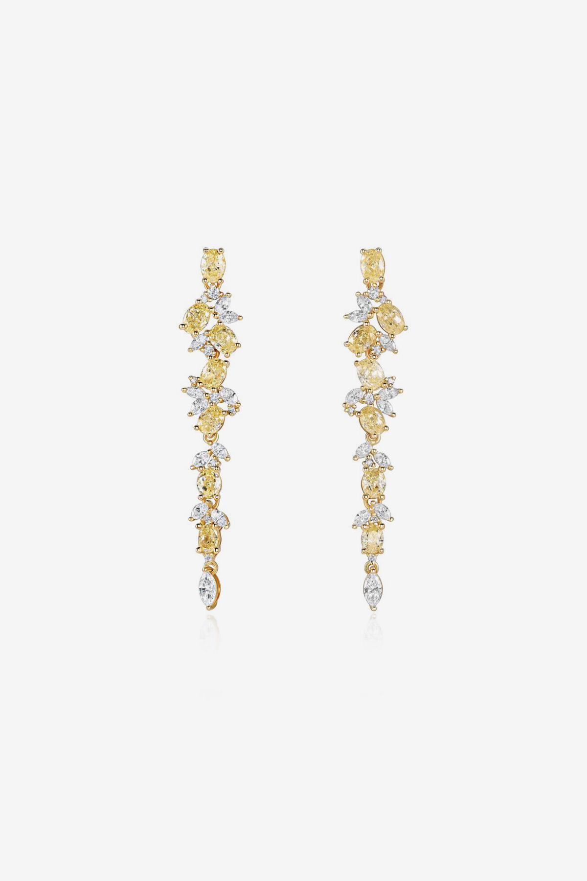 Серьги с бесцветными и желтыми бриллиантами, Parure Atelier