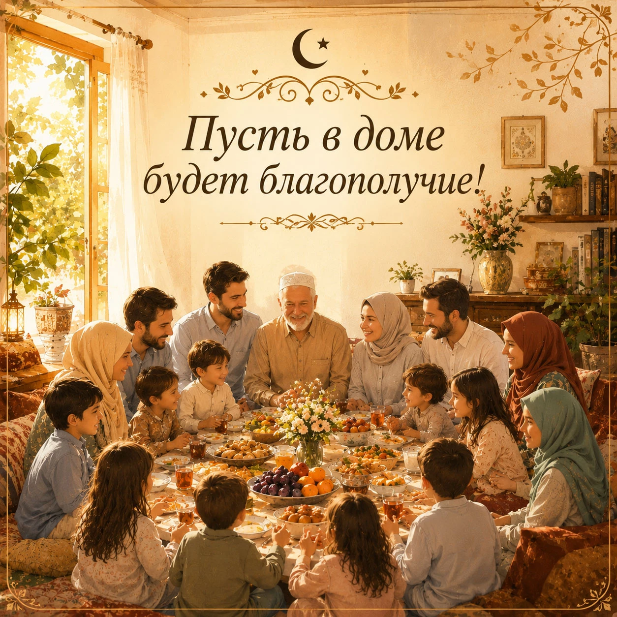 Семейное поздравление с Курбан-байрамом с праздничным ужином и пожеланием благополучия дому
