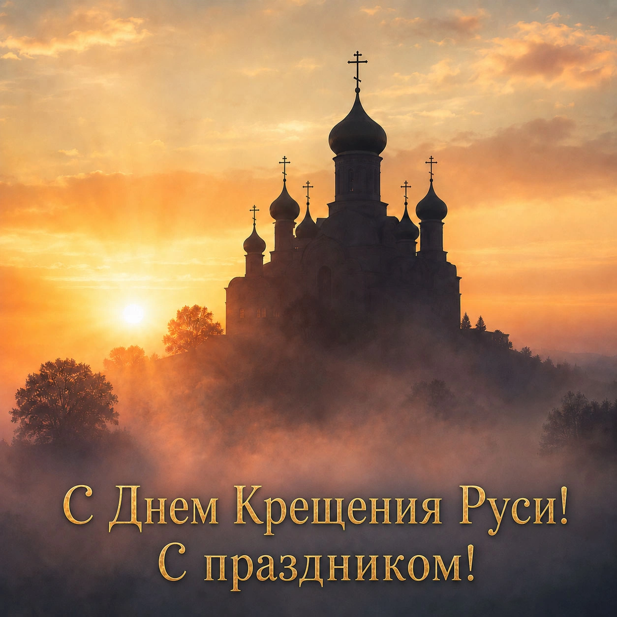Красивая открытка ко Дню Крещения Руси с храмом
