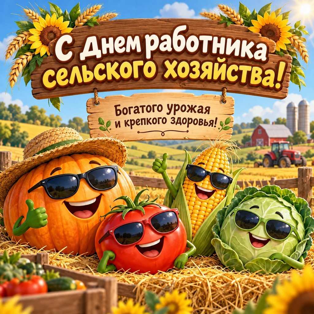 Открытка ко Дню работника сельского хозяйства с пожеланием богатого урожая и крепкого здоровья