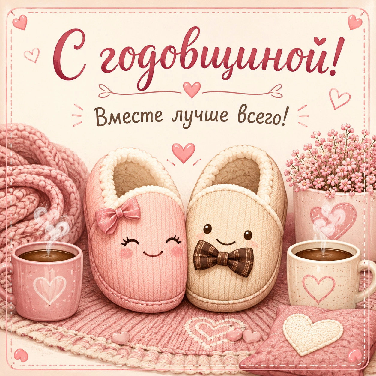 Забавная открытка с надписью «С годовщиной! Вместе лучше всего!»