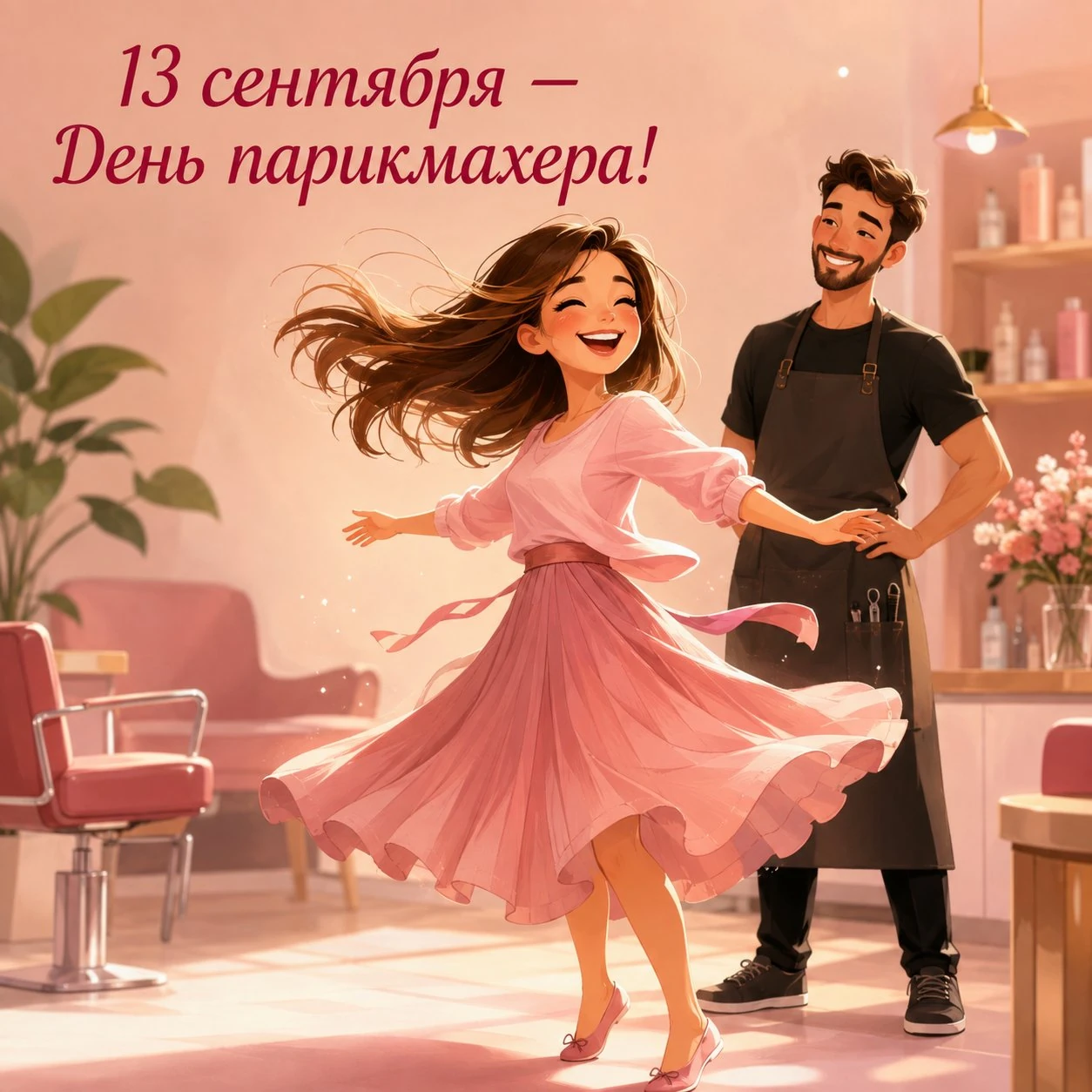 Яркая открытка ко Дню парикмахера