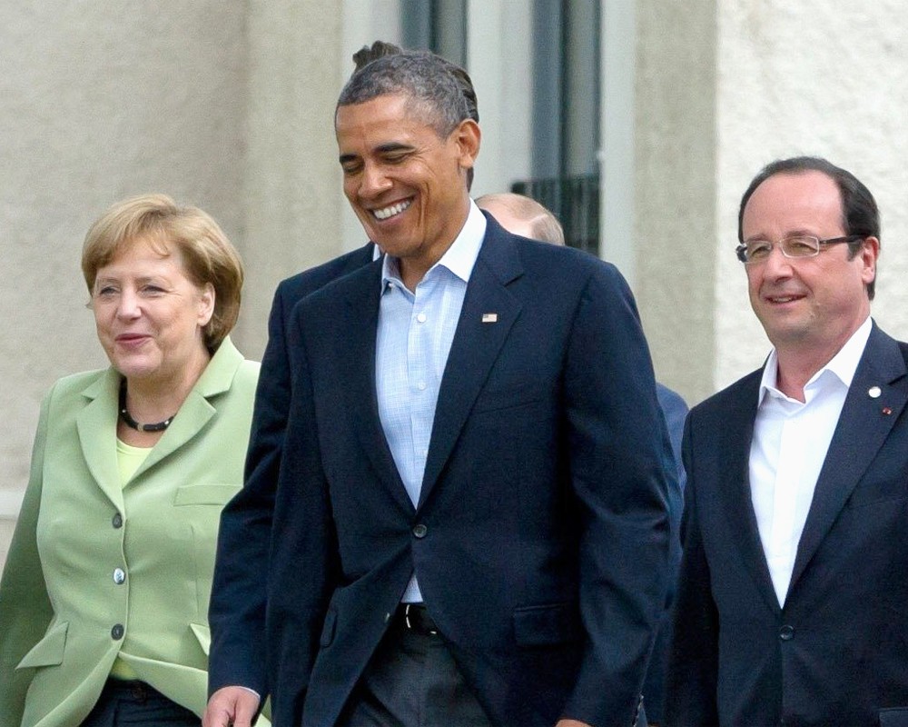Канцлер ФРГ Ангела Меркель, Президент США Барак Обама и Президент Франции Франсуа Олланд (слева направо)
