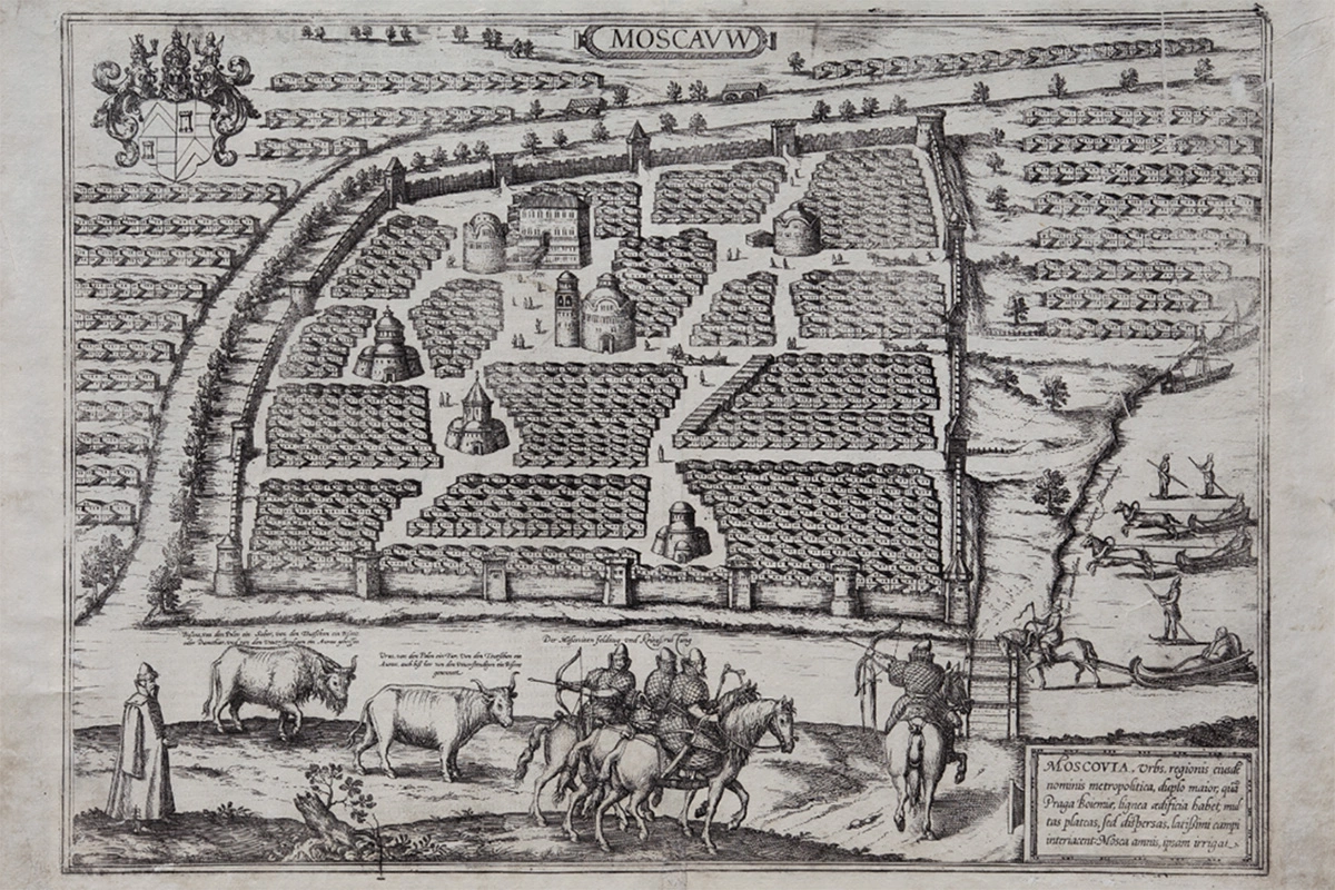 Сигизмунд Герберштейн — составитель, Хогенберг Ф. — гравер. План Москвы. Германия. Конец XVIII — конец XIX века. Картон, бумага; гравюра