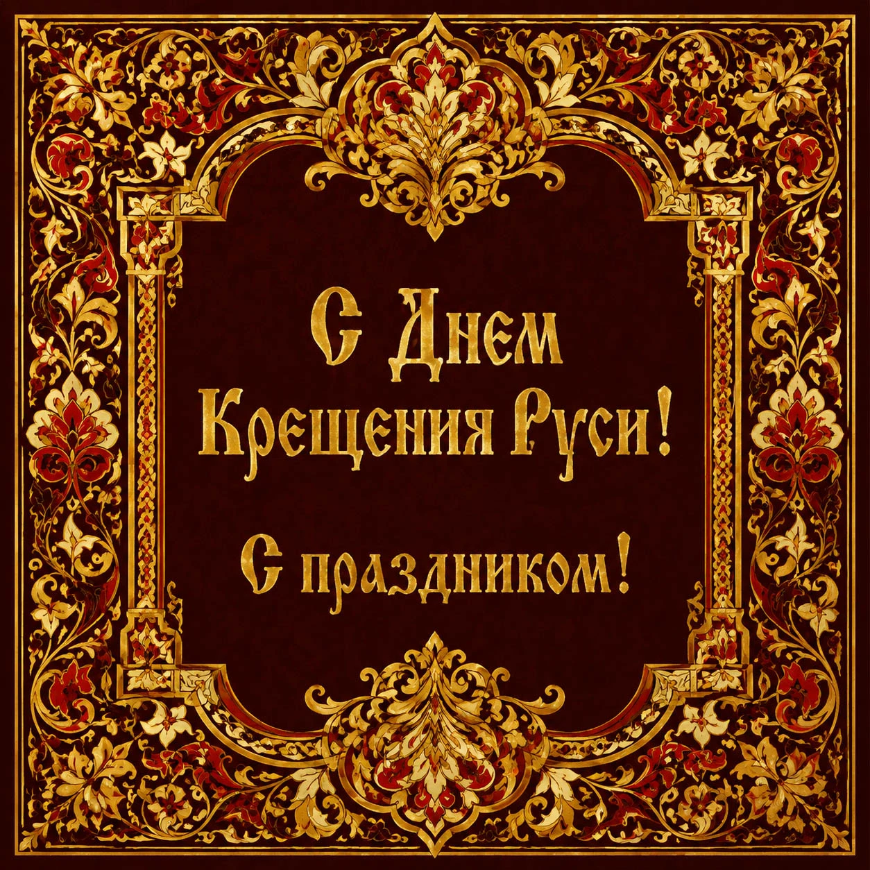 Открытка с Днем Крещения Руси с древнерусским орнаментом