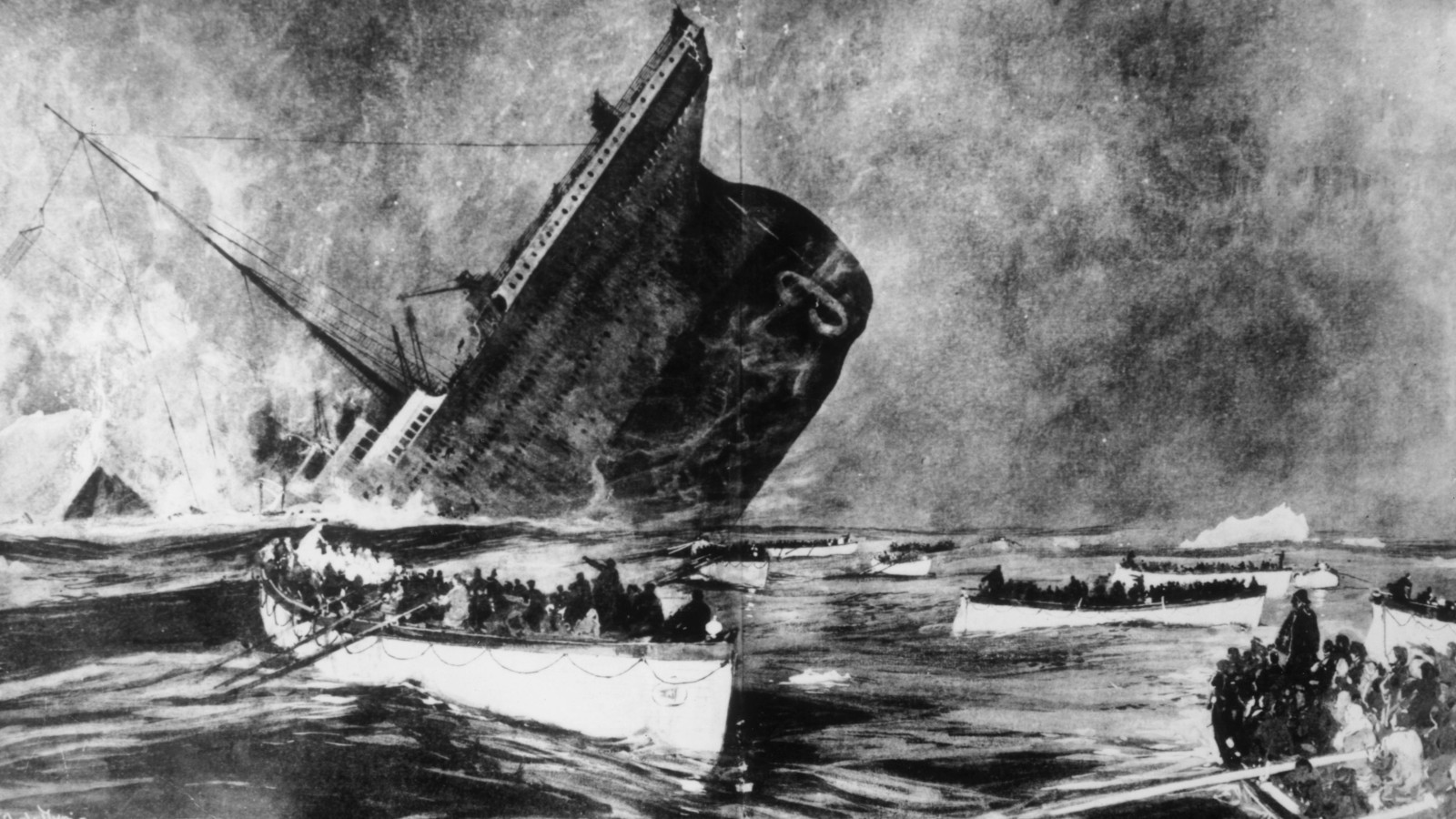 <p>Иллюстрация издания&nbsp;London News, на которой изображено&nbsp;погружение &laquo;Титаника&raquo; под воду в апреле 1912 года</p>