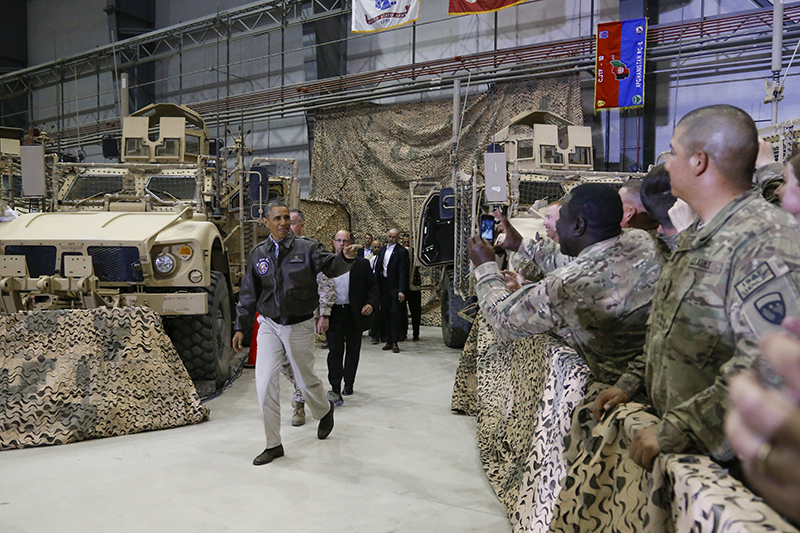 Президент США Барак Обама на&nbsp;американской военной базе Баграм в&nbsp;Афганистане. 2014 год
