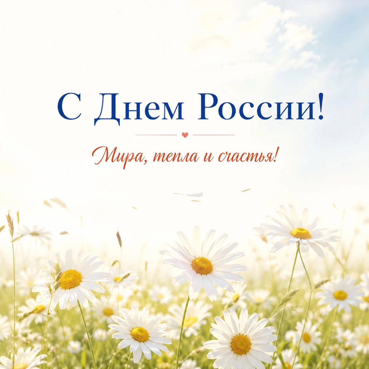 Открытка с ромашками ко Дню России