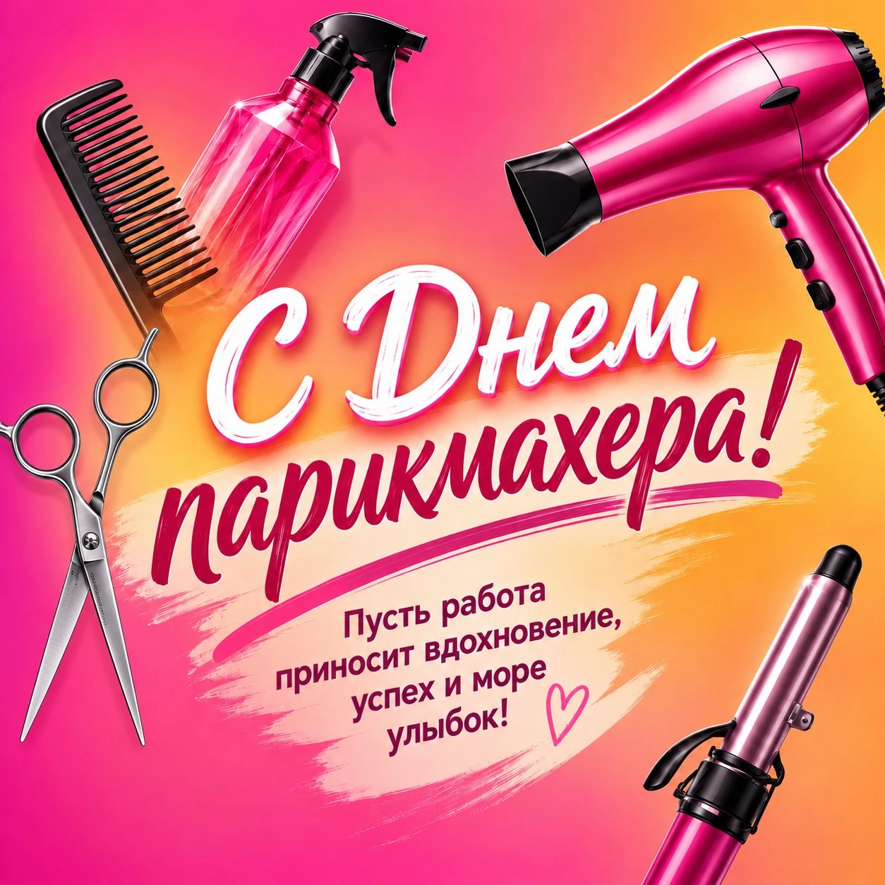 Яркая открытка с Днем парикмахера с пожеланием вдохновения