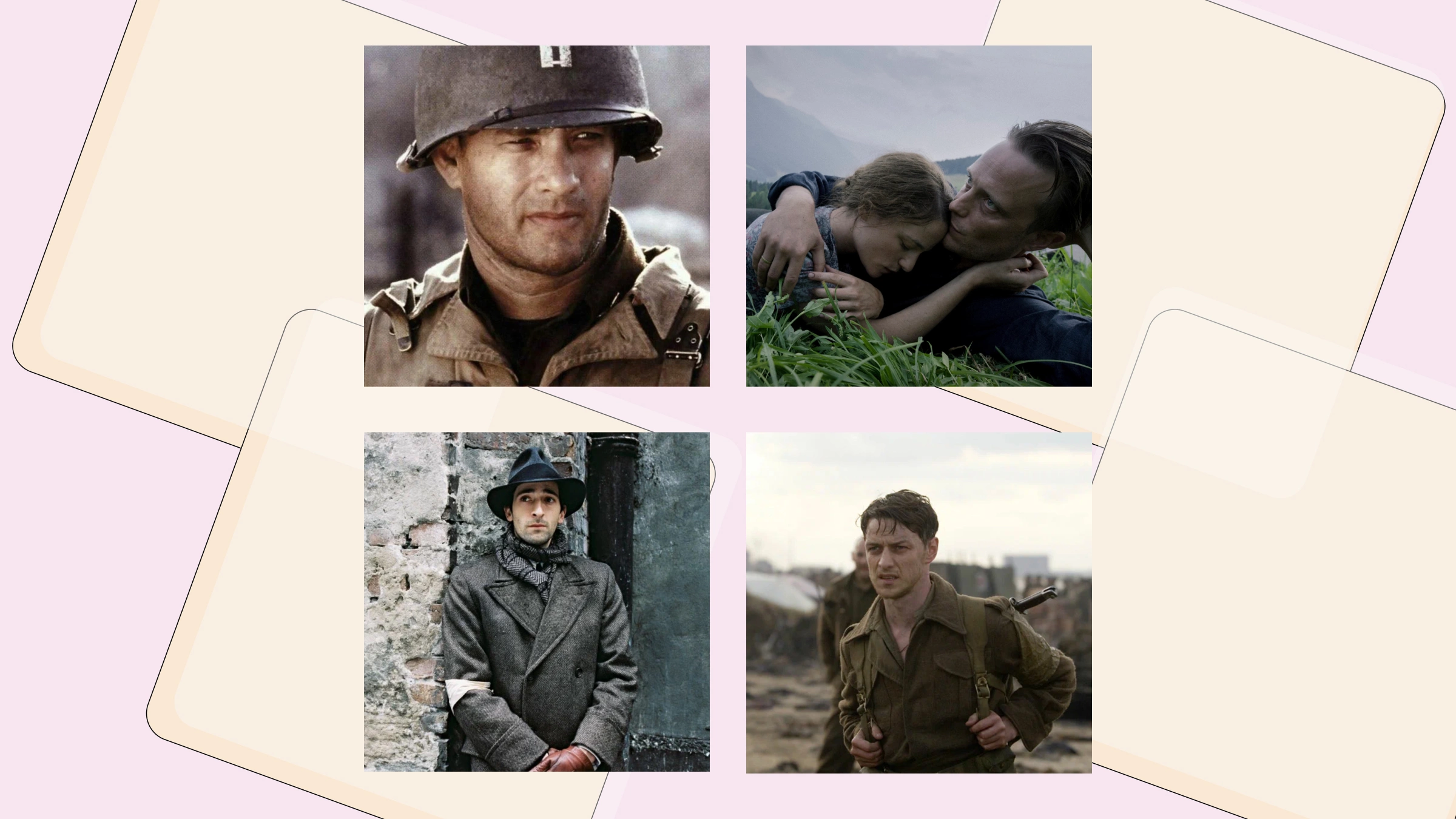 Кадр из фильма «Спасти рядового Райана». Кадр из фильма «Тайная жизнь». Кадр из фильма «Пианист». Кадр из фильма «Искупление»