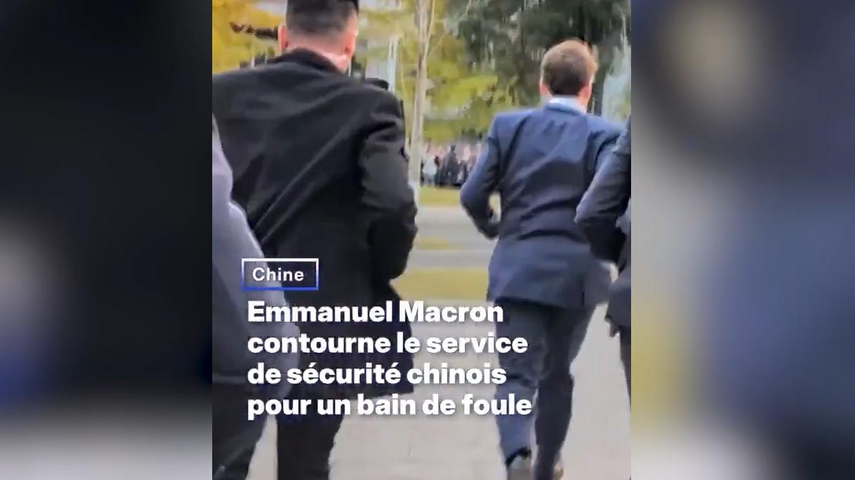 BFMTV показал, как Макрон убежал от охраны в КНР к толпе студентов