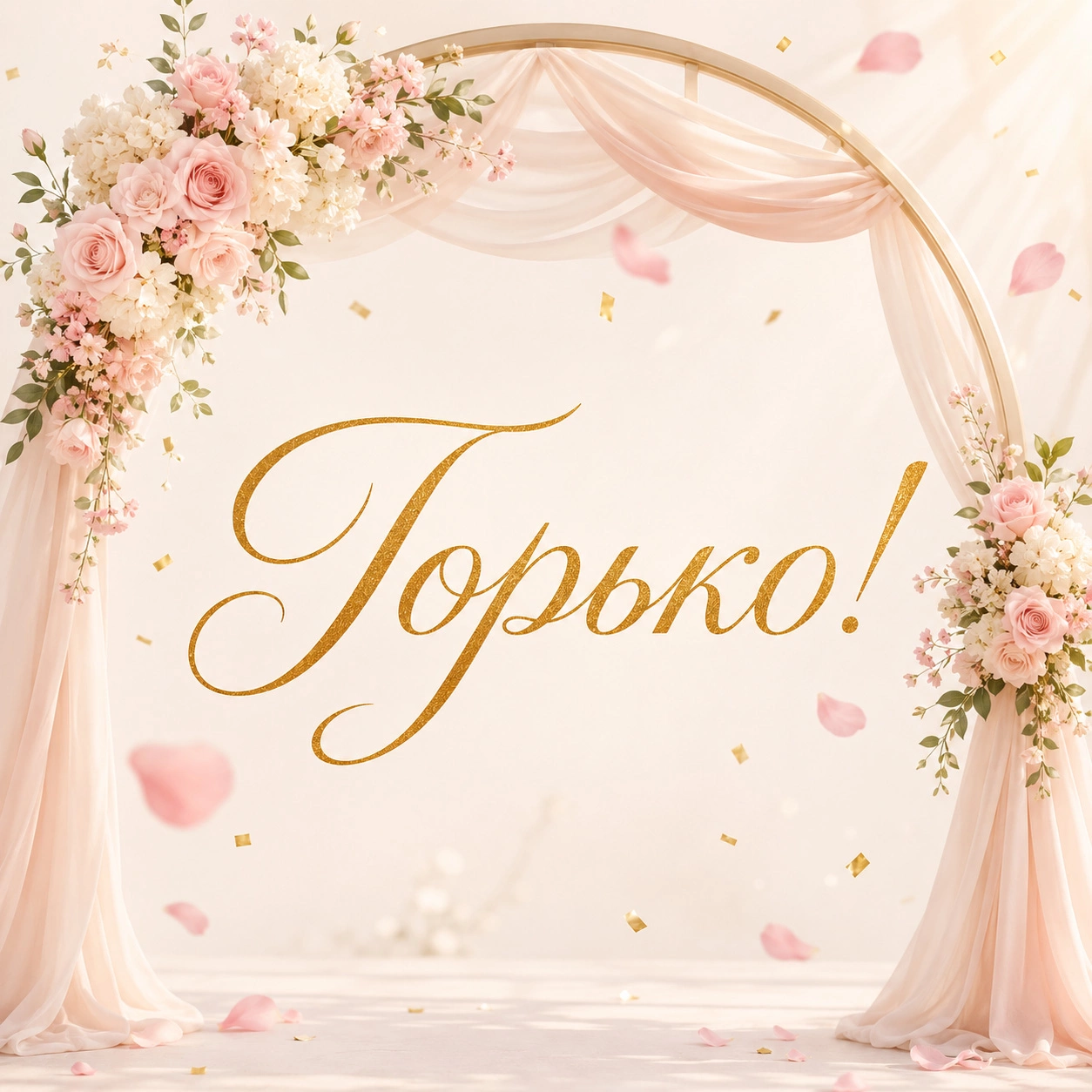 Нежная открытка ко дню свадьбы с надписью «Горько!»