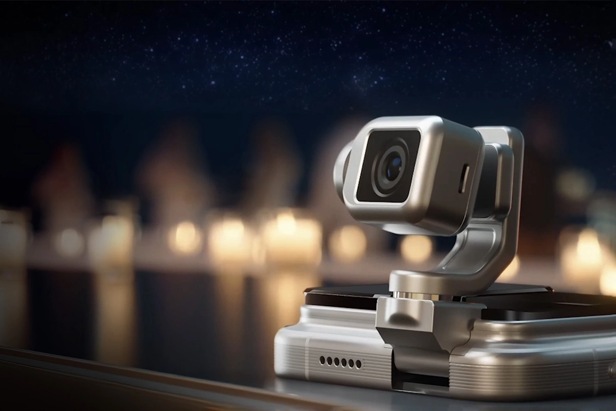 Модульная камера со стабилизатором на миниатюрном роботизированном подвесе выдвигается из углубления в корпусе смартфона