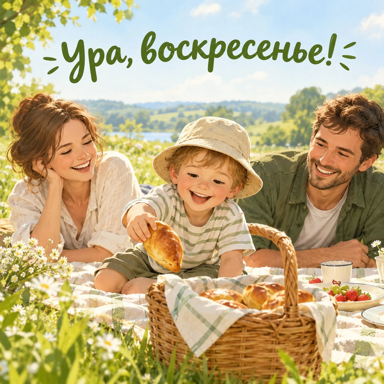 Милая открытка с надписью «Ура, воскресенье!»