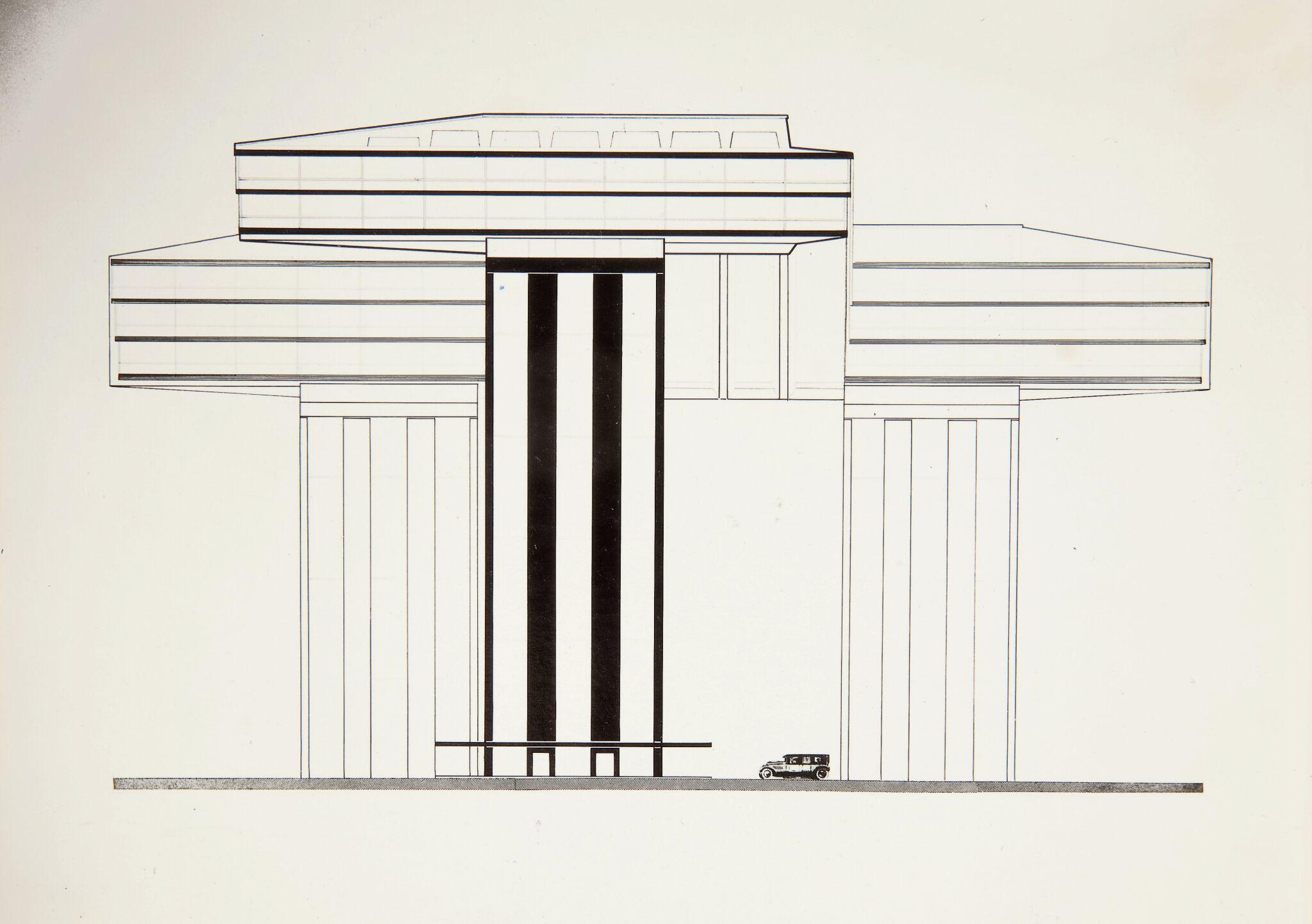 Эль Лисицкий, проект горизонтального небоскреба на площади у Никитских ворот в Москве,&nbsp;1924-25