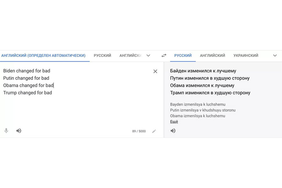 Google исправил перевод идентичных фраз про Путина и Байдена