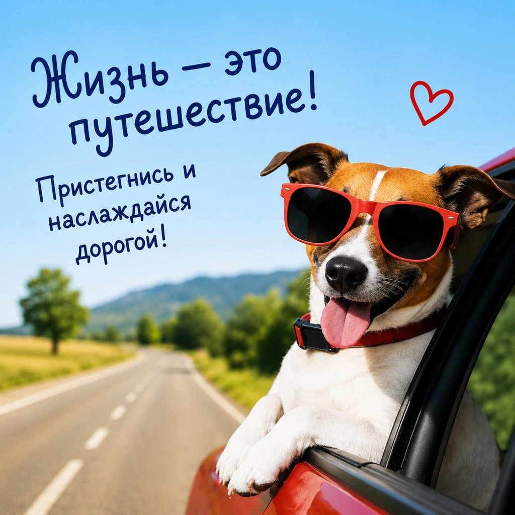 Прикольная открытка для поднятия настроения с собакой в машине