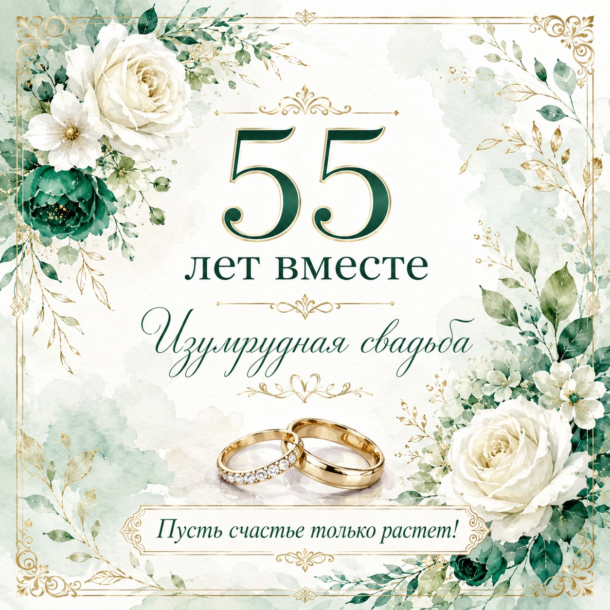 Акварельная открытка с изумрудной свадьбой