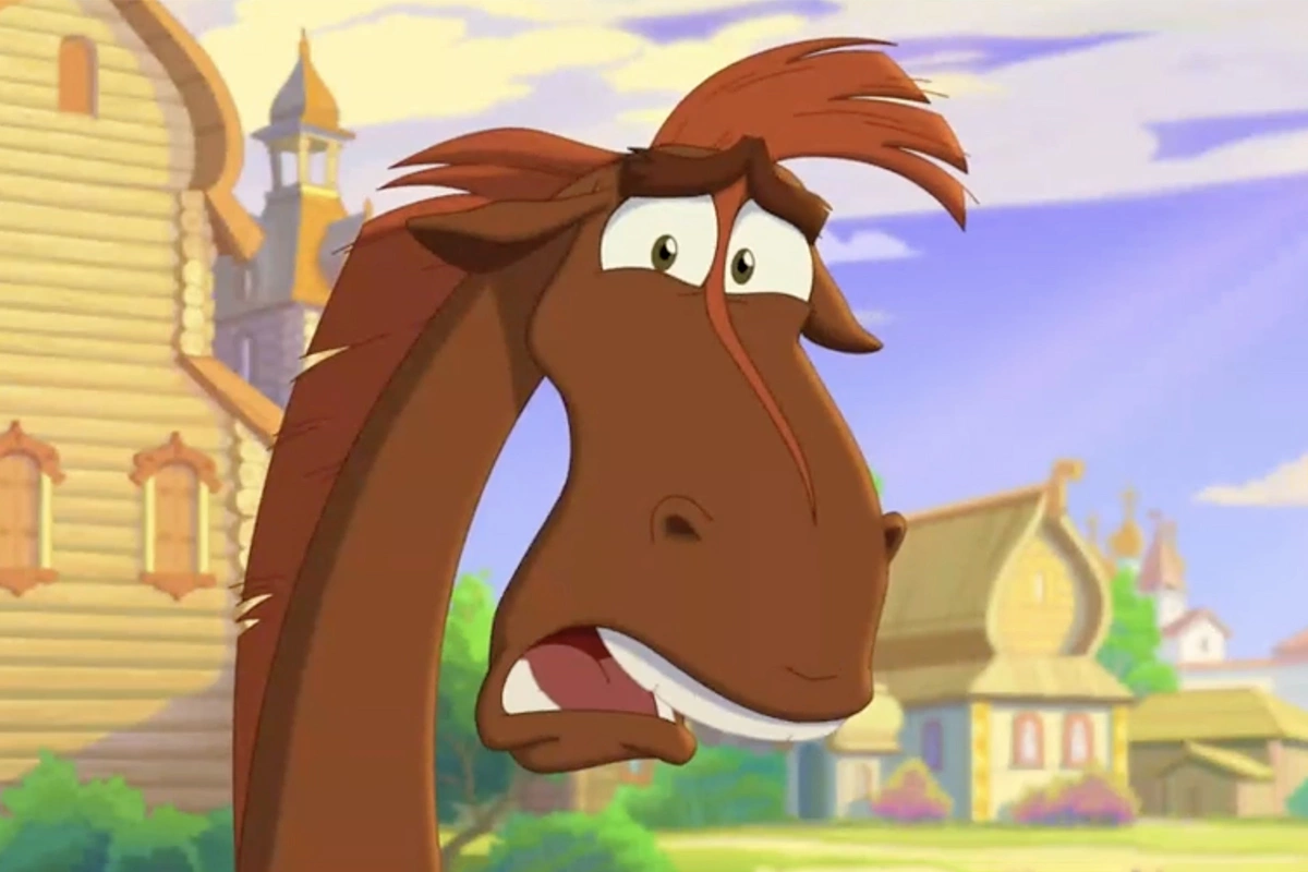 Конь Юлий, кадр из анимационного фильма «Три богатыря и свет клином» (2025)