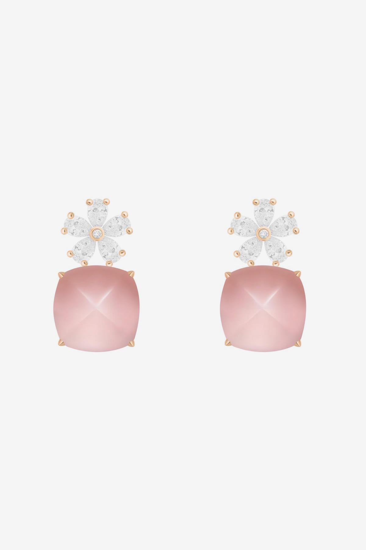 Серьги Flower с розовым кварцем, Mercury