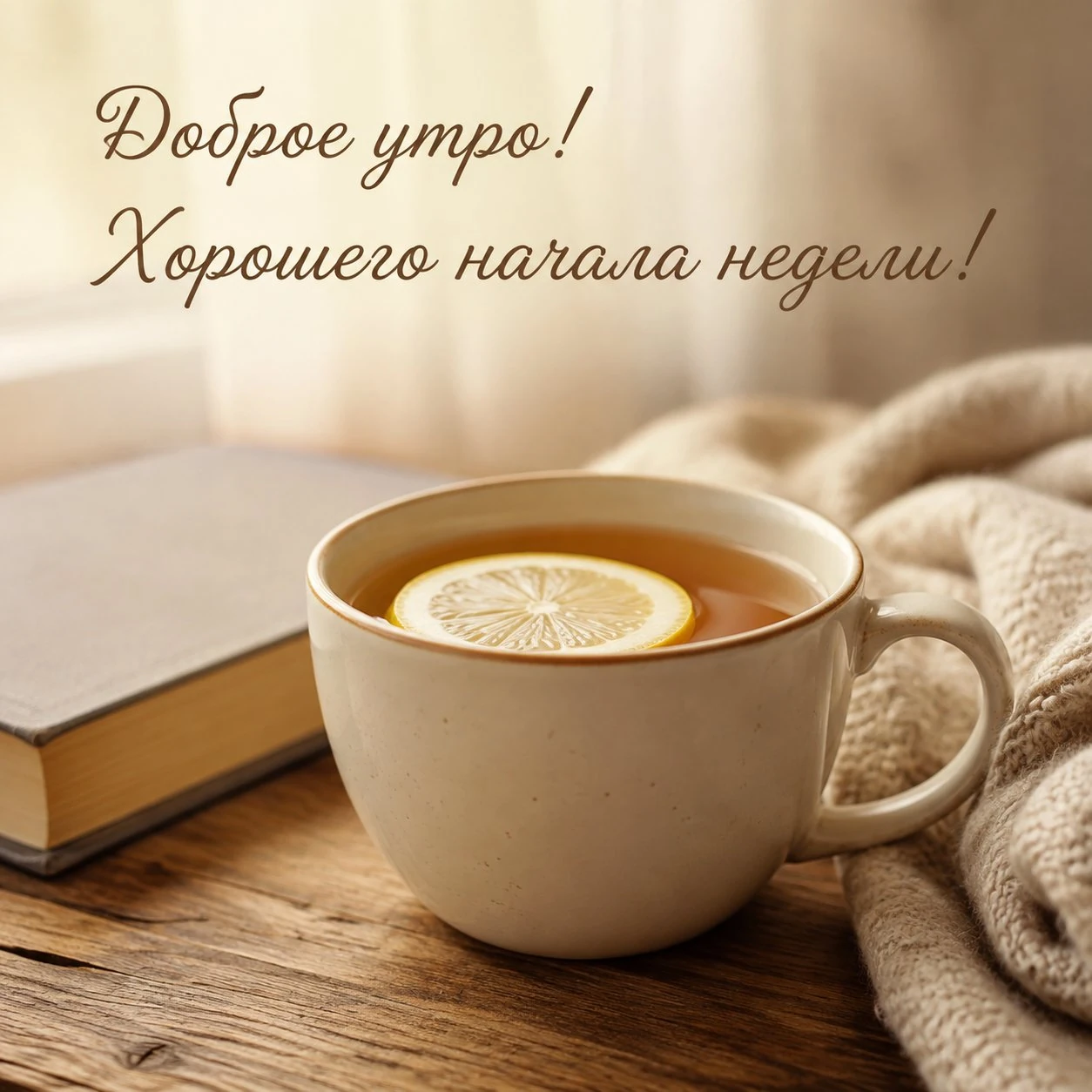 Открытка с чаем и пожеланием хорошего начала недели
