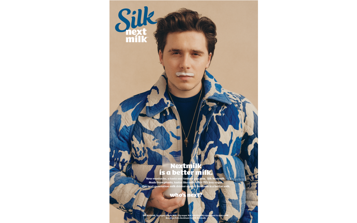 Рекламная компания Silk Nextmilk с использованием &laquo;молочных усов&raquo;, популярных в 1990-х