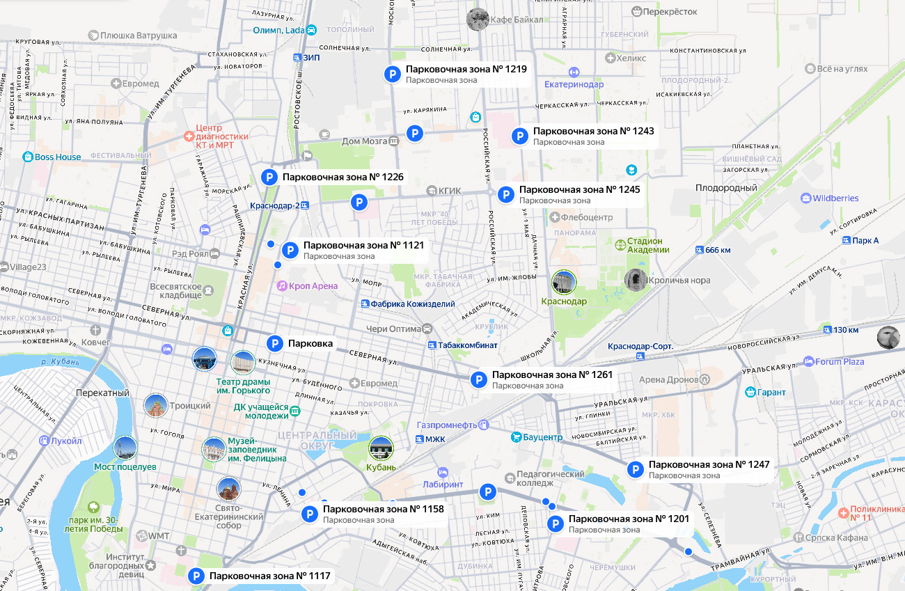Карта платных парковок Краснодара