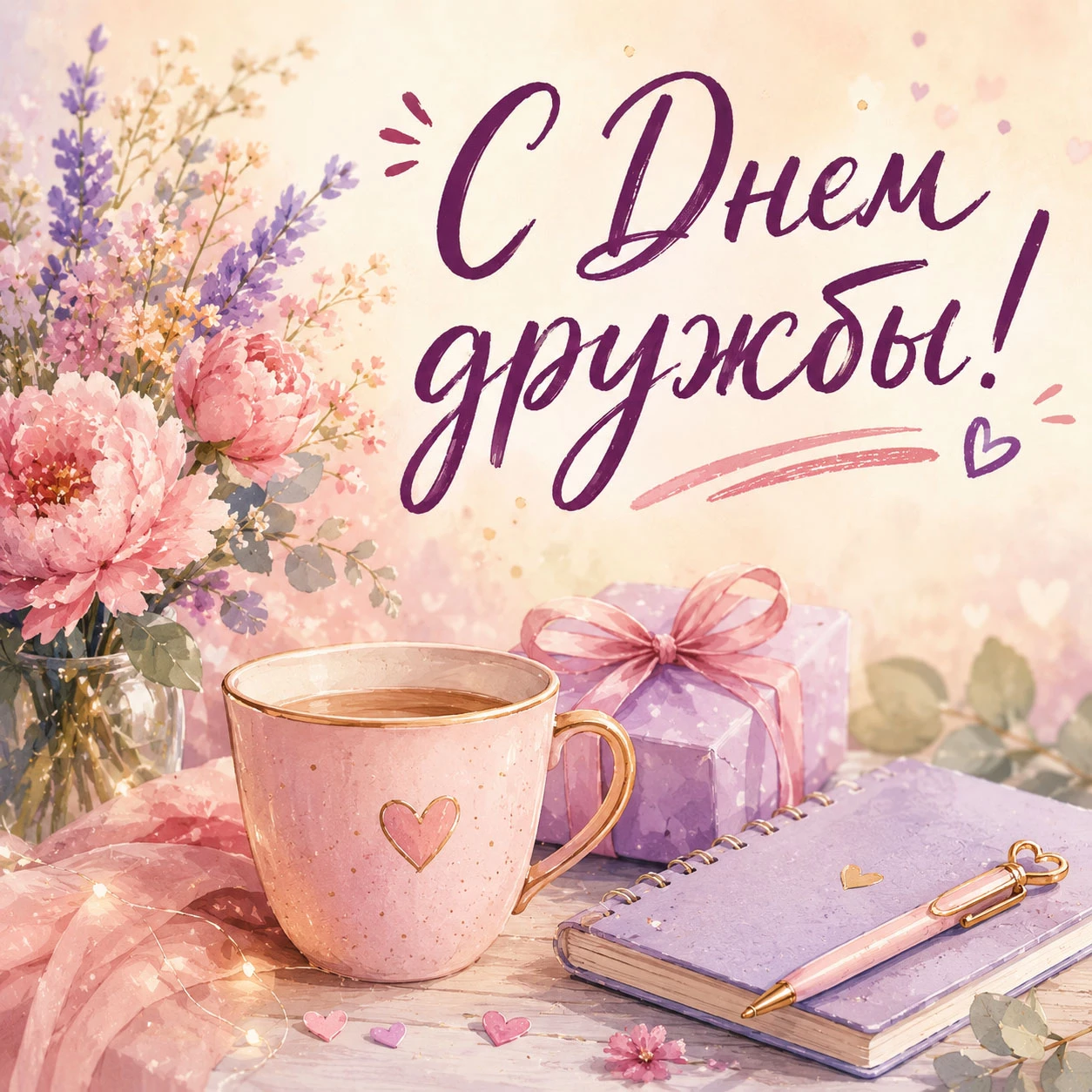 Красивая открытка подруге с надписью «С Днем дружбы!»