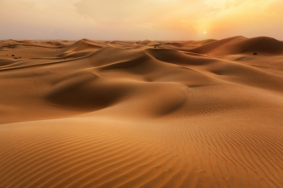 С воздуха Аравийская пустыня выглядит как обширная территория светло-песочного цвета с зыбучими песками