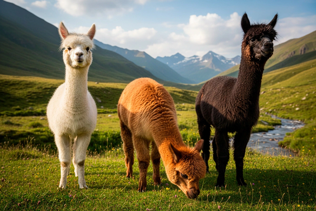 Окрас шерсти альпак бывает белым, в оттенках коричневого или даже черного