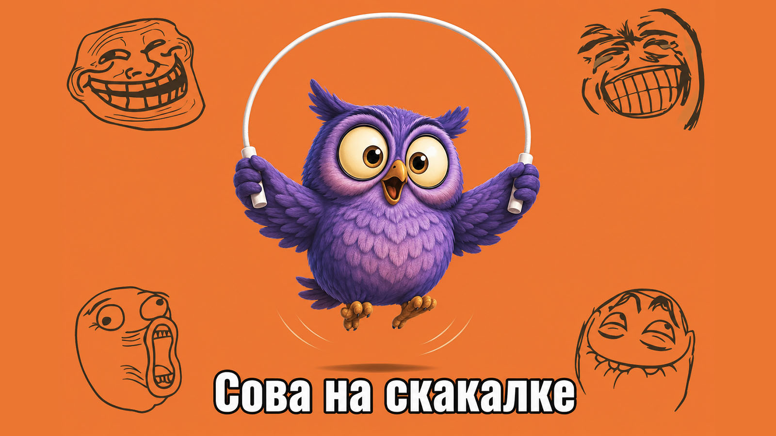 .«Сова на скакалке» — это интернет-мем июля 2026 года, в основе которого лежит карточка с изображением совы, прыгающей через скакалку