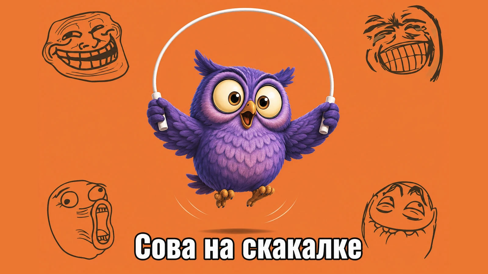 .«Сова на скакалке» — это интернет-мем июля 2026 года, в основе которого лежит карточка с изображением совы, прыгающей через скакалку