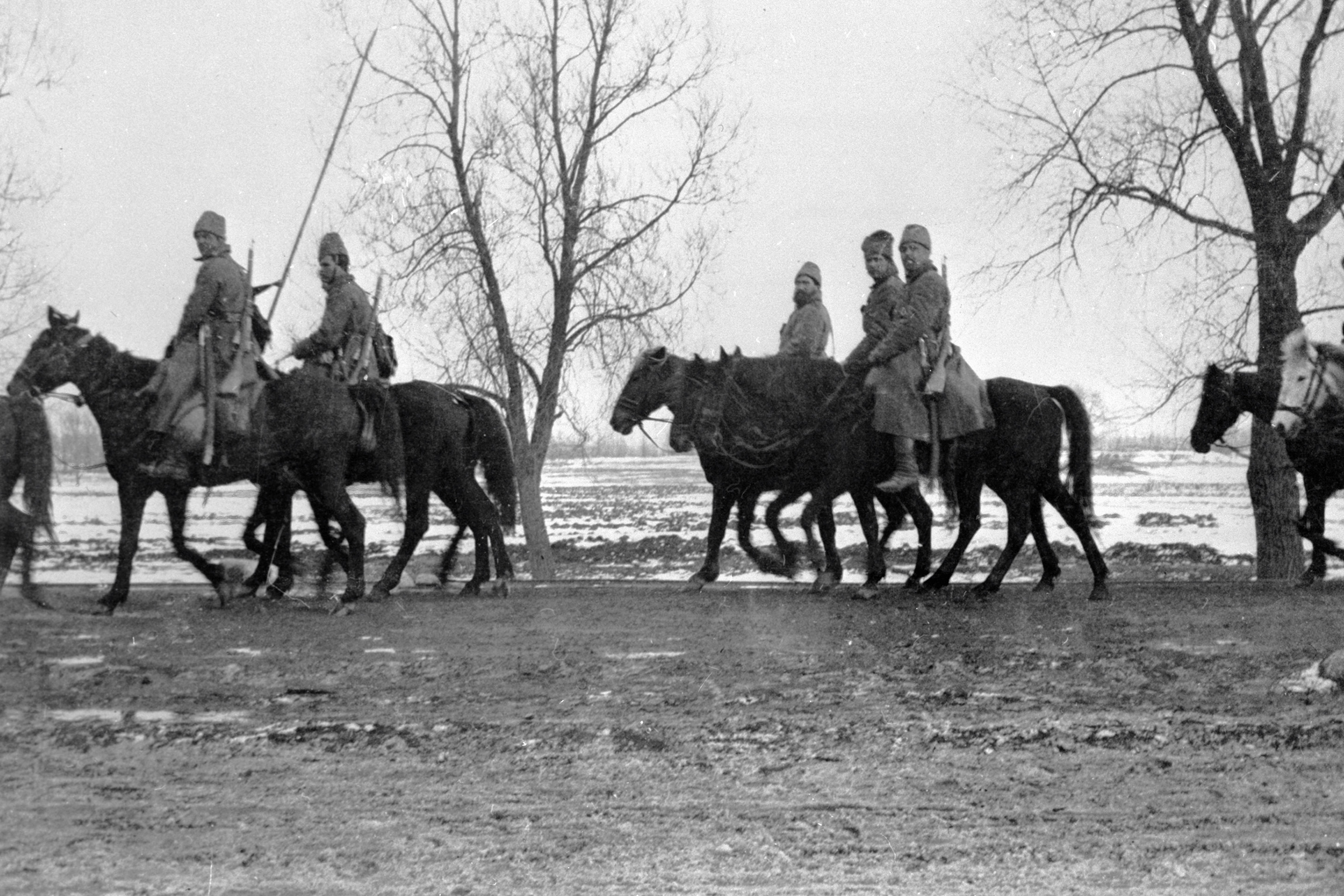 На фото: казаки-донцы едут на фронт во время Первой мировой войны, ноябрь 1914 года