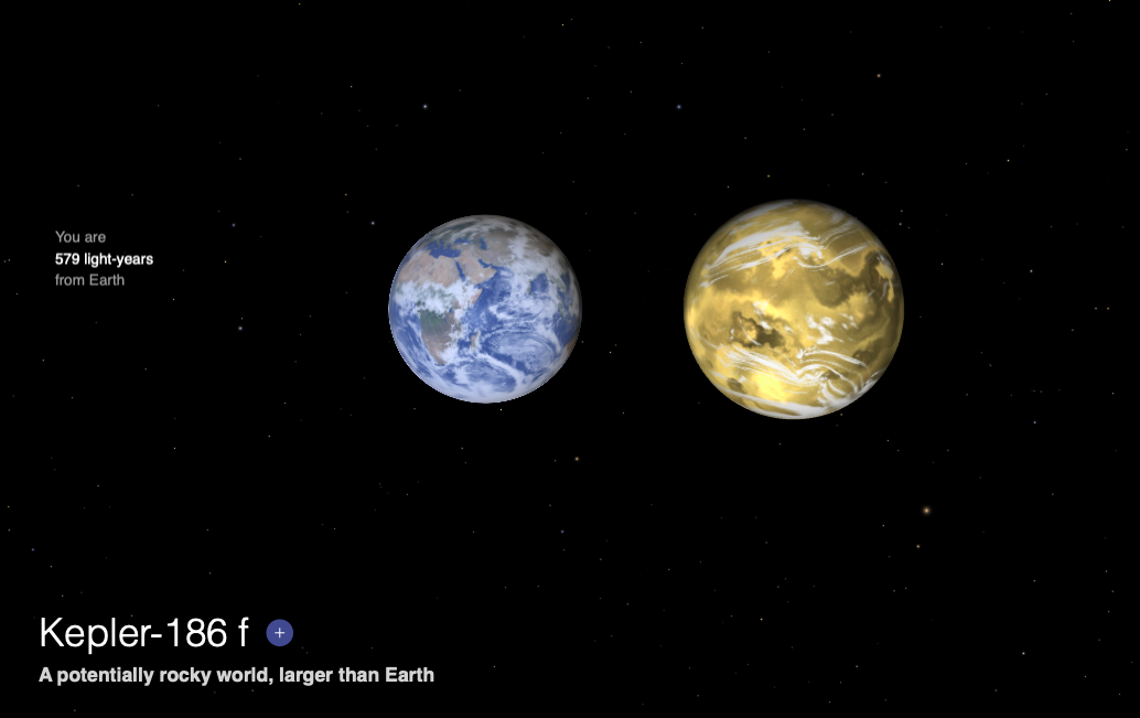 Визуализация Kepler-186f в сравнении с Землей