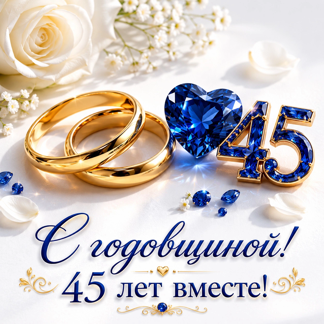 Открытка с надписью «С годовщиной! 45 лет вместе!»