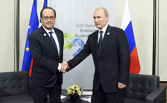 Президент Франции Франсуа Олланд и президент России Владимир Путин на саммите G20 в Австралии