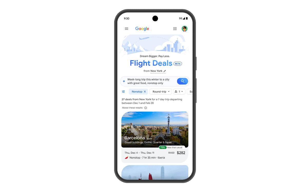 Google запускает AI-инструмент для поиска авиабилетов Flight Deals