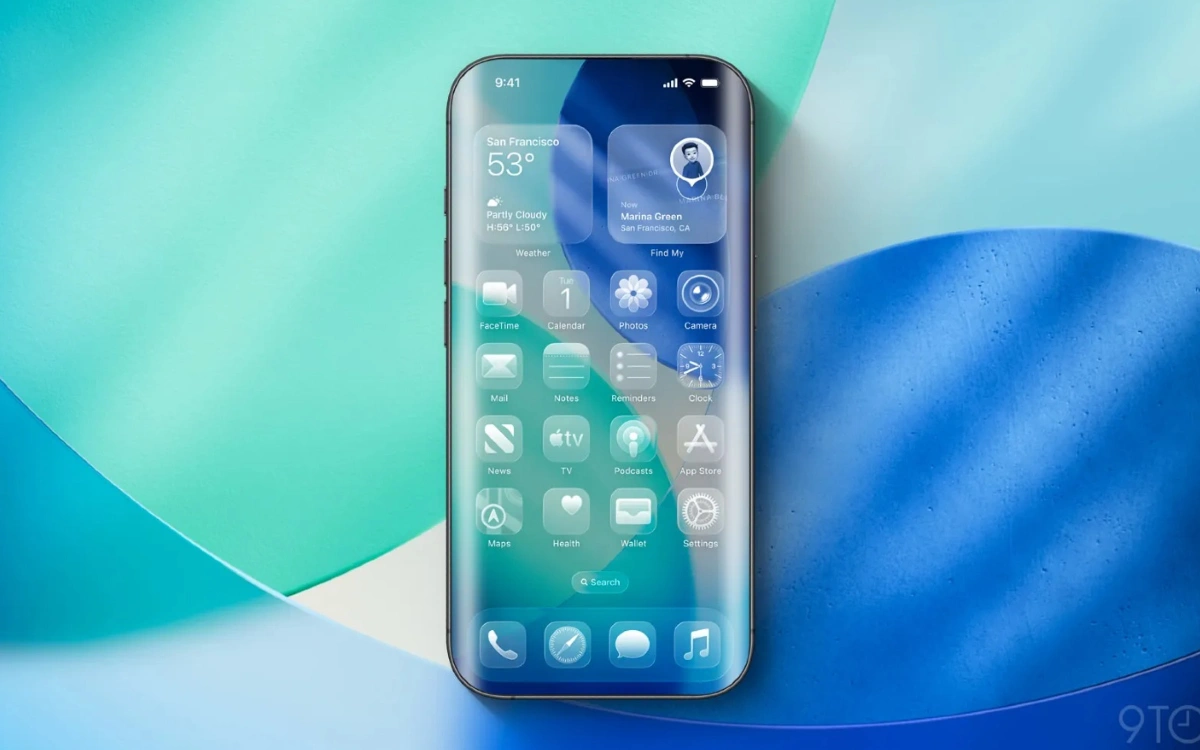 Предполагаемый дизайн iPhone 20 с интерфейсом Liquid Glass