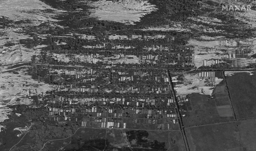На спутниковом снимке видно затопленное село Корсунка