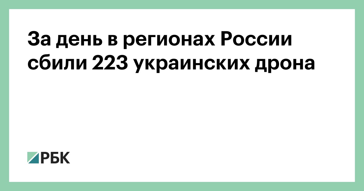 За день в регионах России сбили 223 украинских дрона