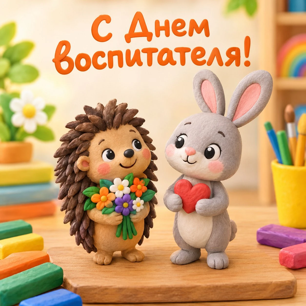 Забавная открытка ко Дню воспитателя с животными
