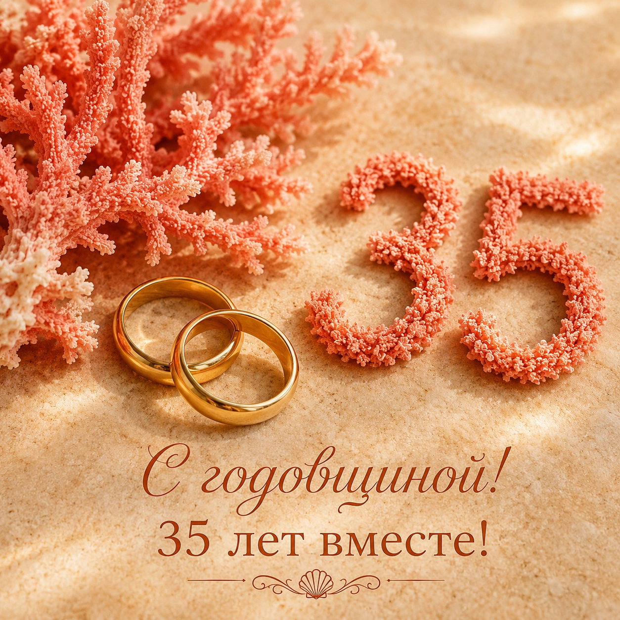 Открытка мужу с надписью «С годовщиной! 35 лет вместе!»