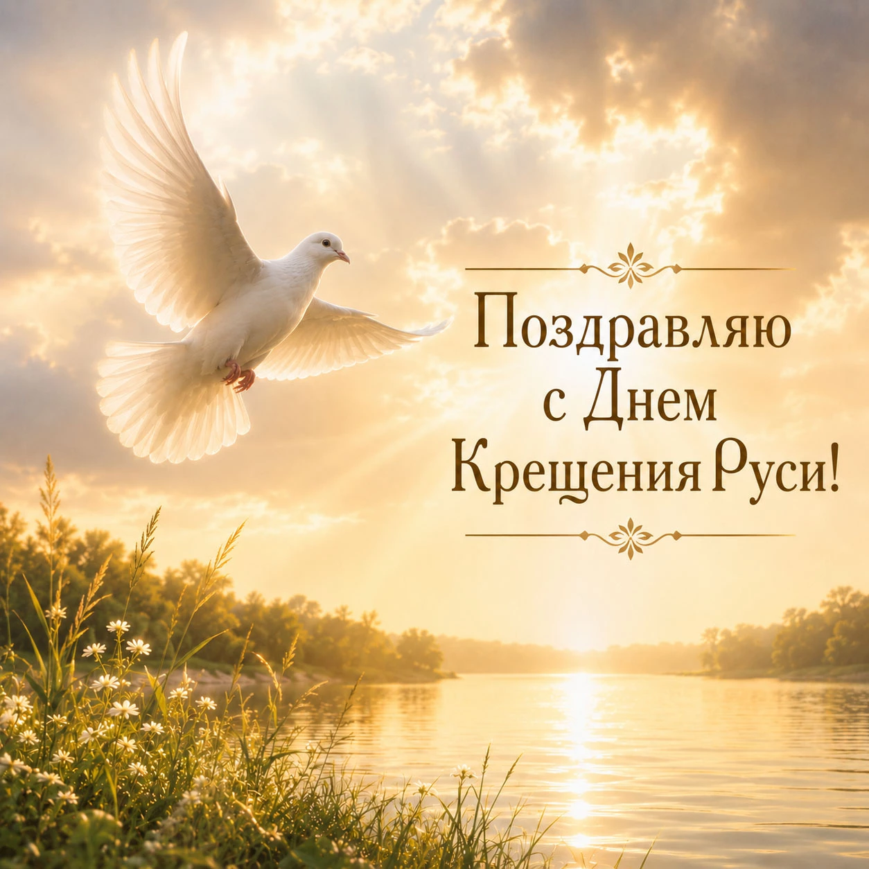 Православная открытка с надписью «С Днем Крещения Руси!»