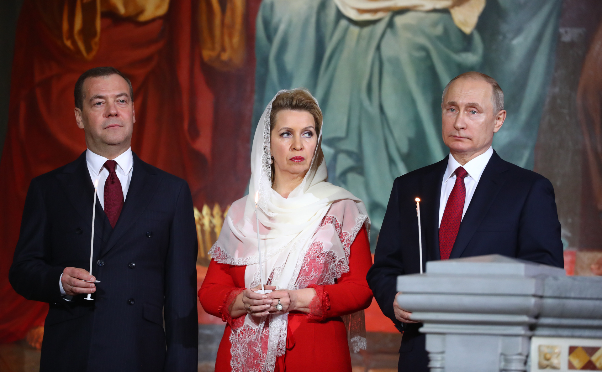 Дмитрий и Светлана Медведевы и Владимир Путин