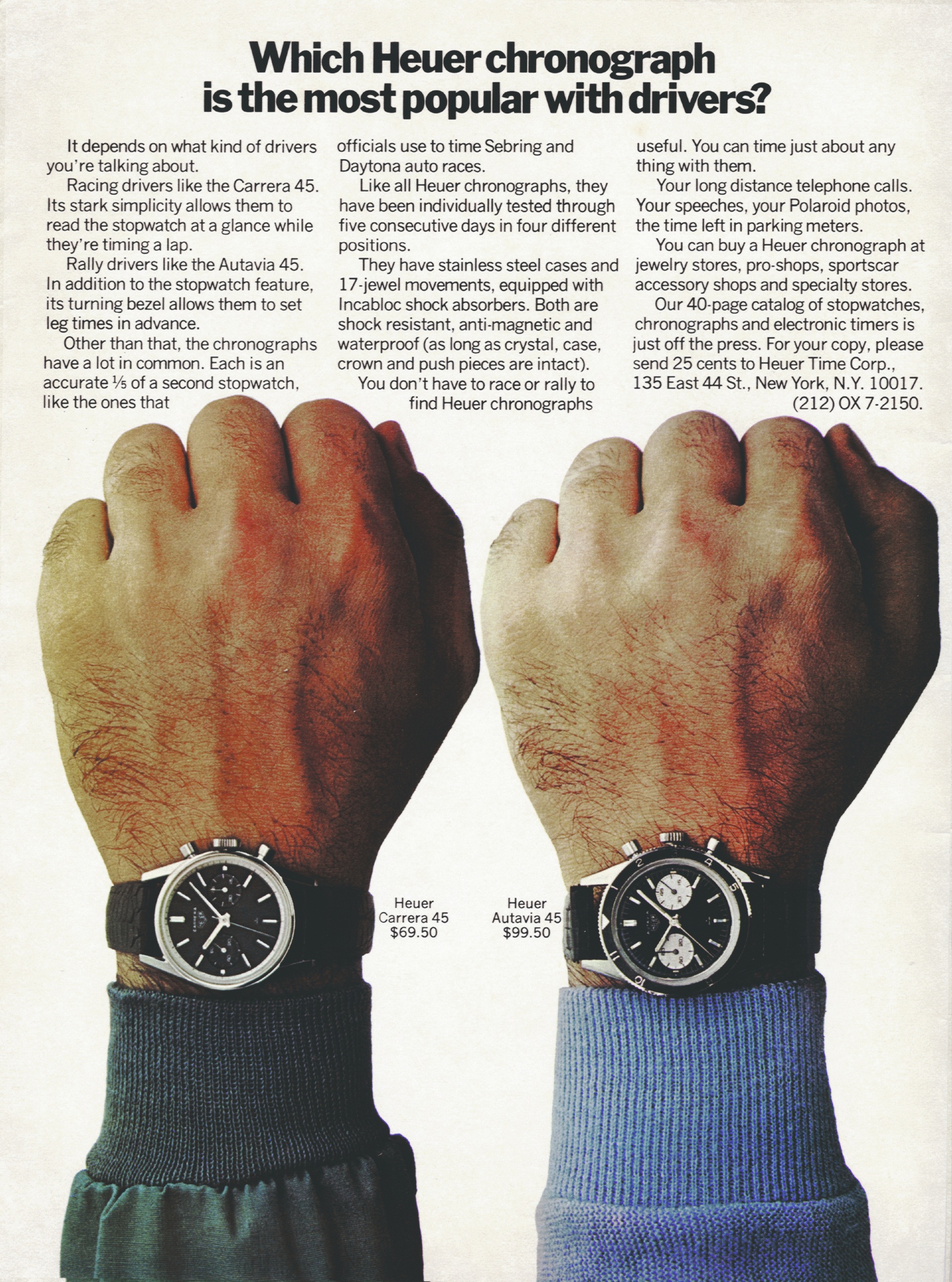 Реклама хронографов Heuer, 1968 год