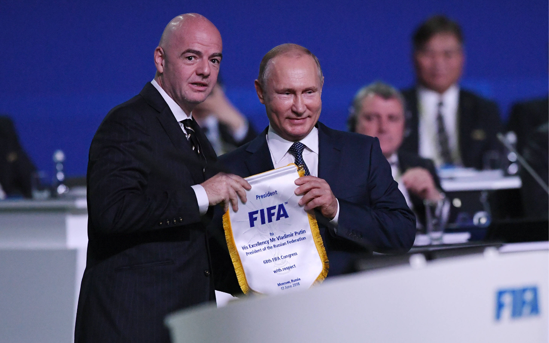 Президент ФИФА Джанни Инфантино и Владимир Путин
